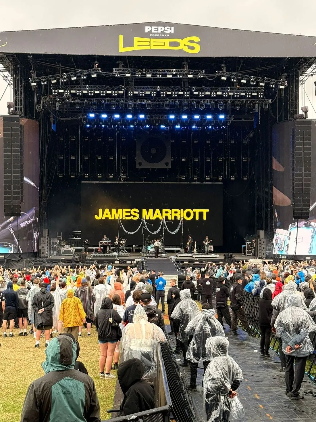 James Marriott on the main stage at Leeds Festival 2026 in the rain